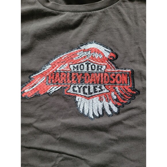 Harley Davidson Women's Sublimated Embroidery Eagle Cap Sleeve Shirt Y2K Size XL - Picture 6 of 10